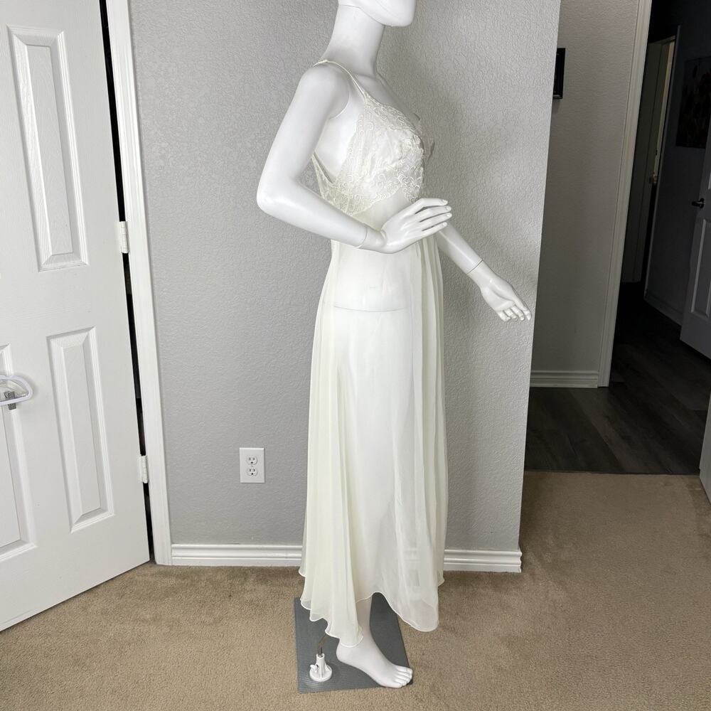 90s Victoria’s Secret Maxi Gown Slip Dress Sheer Chiffon Silky Satin Ivory Sz M - Picture 5 of 11